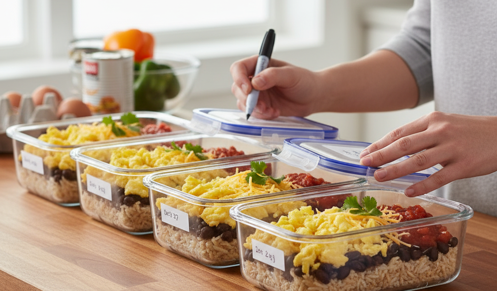 Freezer-Friendly Black Bean & Egg Burrito Bowls freezer friendly black bean & egg burrito bowls