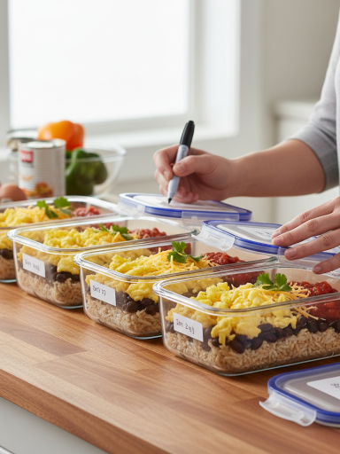 Freezer-Friendly Black Bean & Egg Burrito Bowls freezer friendly black bean & egg burrito bowls