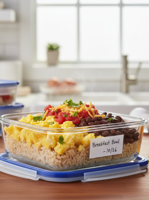 freezer friendly black bean & egg burrito bowl