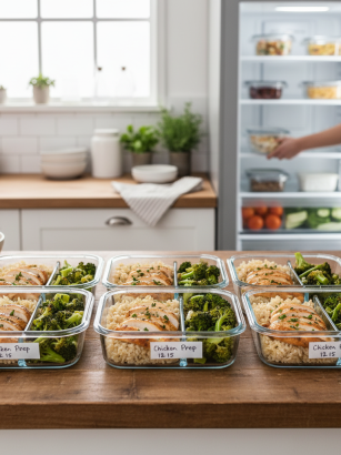 garlic herb chicken and veggie prep bowls