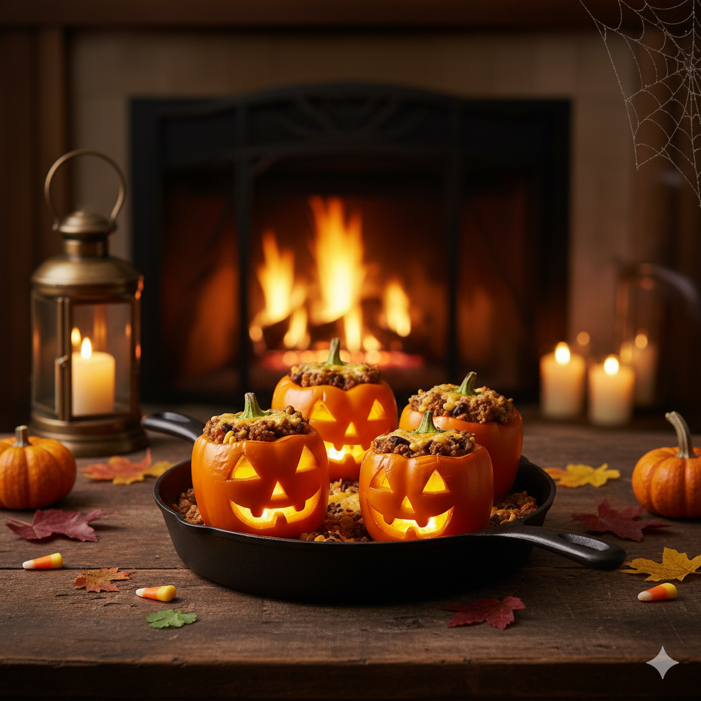 jack o’ lantern stuffed peppers 1