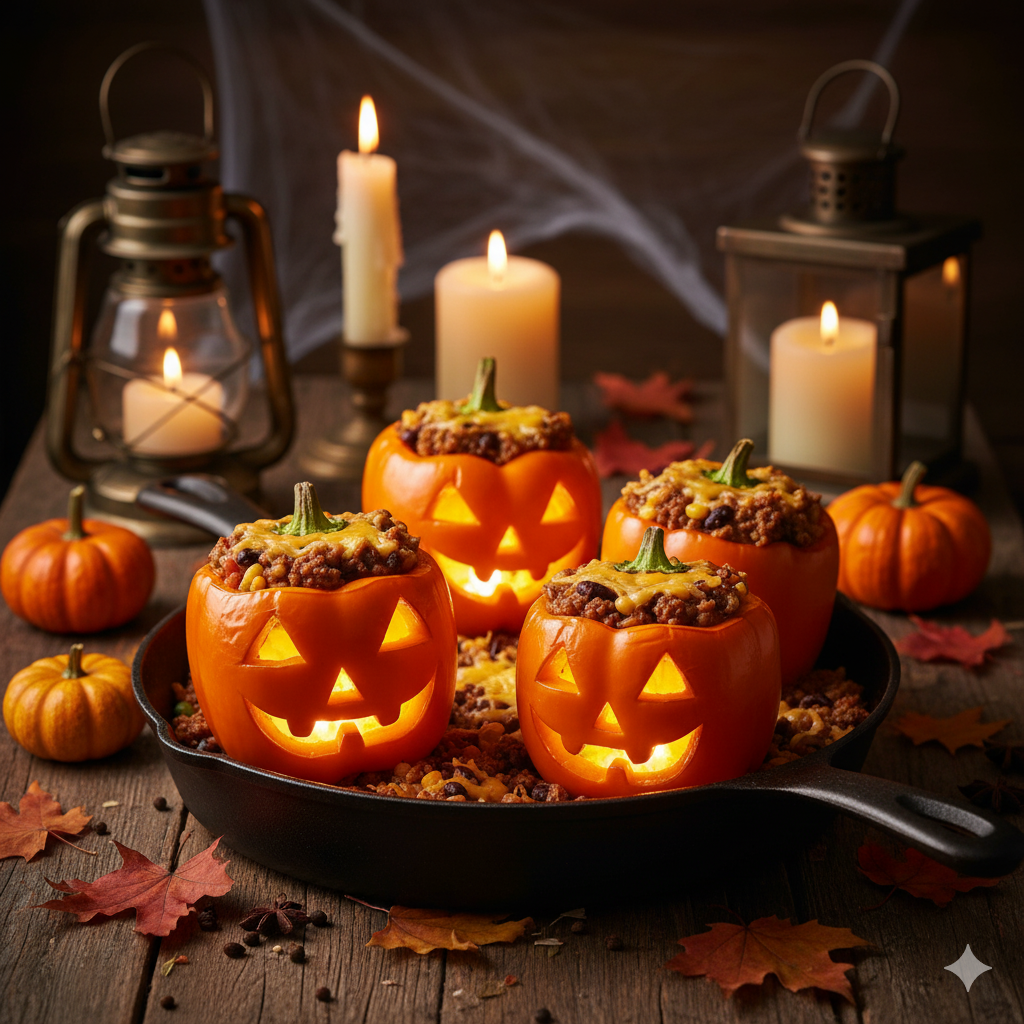 jack o’ lantern stuffed peppers 2